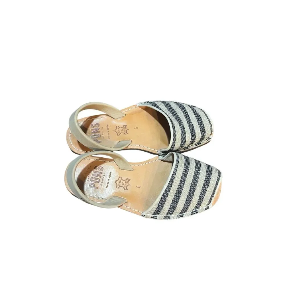 PONS Authentica Avarca Handmade in Spain Menorca-tan & navy stripe size 6